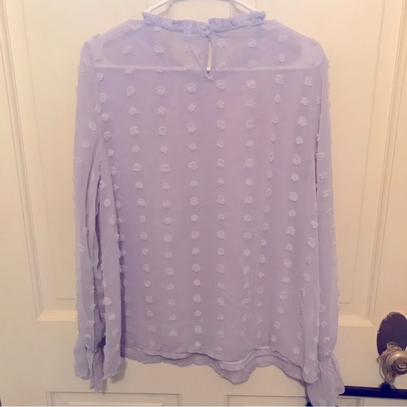 NWOT Womens Puff Long Sleeve ChiffonRuffle Mock Neck with Swiss dots. - Picture 7 of 8